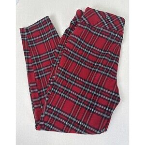 Jules & Leopold Red Black White Plaid Pull On Slim Leg Ankle Comfy Women’s Large